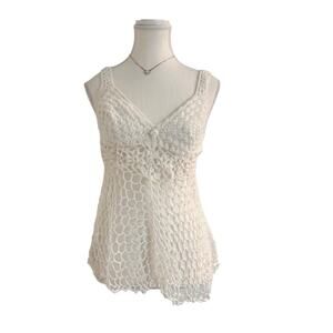 White Knitted HandMade Crotchet Lace Top Size Small